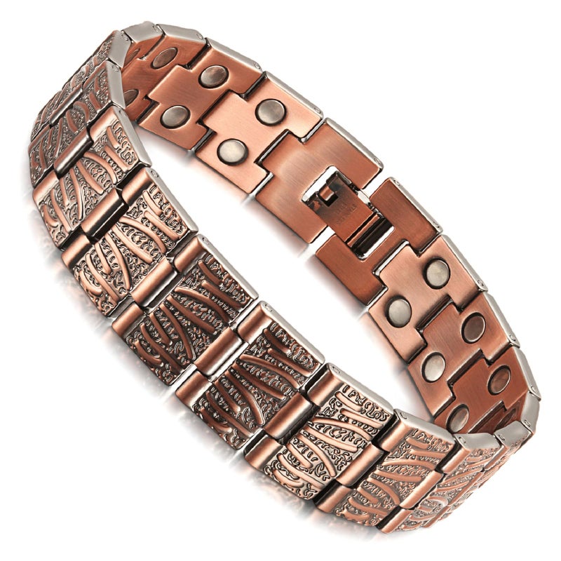 RainSo 9999 Men Double Row Pure Copper Magnetic Bracelet for Men 3500 Gauss with Gift Box Adjustable